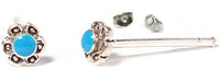Cargar imagen en el visor de la galería, Ohrstecker, türkis, rund, 3 mm Ø, in Silber mit Muster eingefasst, 925er Sterlingsilber-Stift
