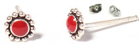 Cargar imagen en el visor de la galería, Ohrstecker Rahmen Silberkreise, rot, koralle, rund, 4 mm Ø, in echtem Silber eingefasst, 925er Sterlingsilber-Stift
