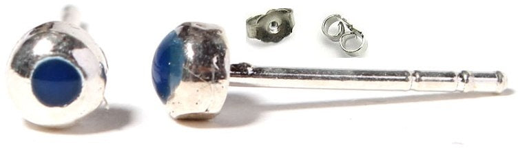 Ohrstecker, lapis, breiter Silberrahmen, dunkelblau, rund, 3 mm Ø, 925er Sterlingsilber-Stift