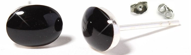 Ohrstecker Onyx schwarz oval 925er Sterling Silber gefasst Steinohrstecker