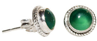 Cargar imagen en el visor de la galería, Ohrstecker Jade grün rund Rand Zopfmuster 8 mm Ø eingefasst 925er Sterling Silber
