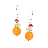 Load image into Gallery viewer, Perlenohrringe, orange, grün, rosa, mit Katzenauge, 925er Sterlingsilber-Bügel, 20 mm lang
