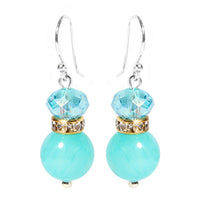 Load image into Gallery viewer, Perlenohrringe, türkis, Katzenauge, mit Zirkonia, 925er Sterlingsilber-Bügel, 20 mm lang
