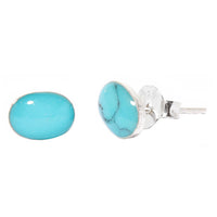 Load image into Gallery viewer, Silberohrstecker Türkis oval 7 mm Ohrringe Ohrstecker Damen Ohrring Stecker 925er Sterling Silber
