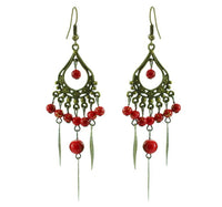 Load image into Gallery viewer, Ohrringe Messing Damen Ohrhänger Kupfer Ohrschmuck Schmuck Steine rot
