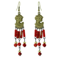 Load image into Gallery viewer, Ohrringe Messing Damen Ohrhänger Kupfer Ohrschmuck Frau Steine rot
