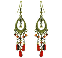 Load image into Gallery viewer, Ohrringe Messing Damen Ohrhänger Kupfer Ohrschmuck oval Steine rot
