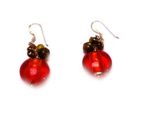 Load image into Gallery viewer, Damen Ohrringe Ohrhänger 925er Sterling Silber Perlen Steine rot braun gelb
