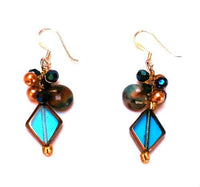 Cargar imagen en el visor de la galería, Damen Glas Raute Perlen Stein Ohrringe blau braun Ohrhänger 925er Sterling Silber Ohrschmuck
