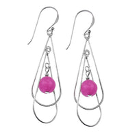 Load image into Gallery viewer, Ohrringe Tropfen ineinander pink Katzenauge Silberohrringe 925er Sterling Silber Damen Ohrhänger
