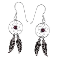 Load image into Gallery viewer, Ohrhänger Stein Perle dunkelrot Feder Traumfänger 925 Sterling Silber Ohrringe Indianer Schmuck
