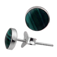 Cargar imagen en el visor de la galería, Ohrstecker Malachit grün Stein 925er Sterlingsilber rund Silberohrstecker unisex Steinohrstecker

