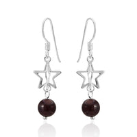 Load image into Gallery viewer, Ohrhänger Stein Perle dunkelrot 925er Sterling Silber Katzenauge Sterne 3D
