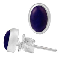Load image into Gallery viewer, Ohrstecker Lapis blau oval 6 mm 925er Sterling Silber Rand Stein Silberohrstecker
