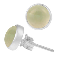 Load image into Gallery viewer, Ohrstecker Prehnit grün rund 8 mm 925er Sterling Silber Rand Stein Silberohrstecker
