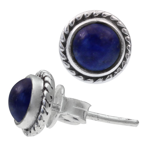 Ohrstecker Zopf Rand Lapis blau rund 8 mm 925er Sterling Silber Stein Silberohrstecker