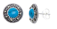 Cargar imagen en el visor de la galería, Ohrstecker, türkis, rund, silber Rand 8 mm Ø, silber Steine eingefasst, 925er Sterlingsilber
