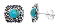 Cargar imagen en el visor de la galería, Ohrstecker türkis eckig runder Stein silber Rand 8 mm silber Steine eingefasst 925er Sterlingsilber
