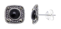 Cargar imagen en el visor de la galería, Ohrstecker schwarz eckig runder Stein silber Rand 8 mm silber Steine eingefasst 925er Sterlingsilber
