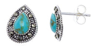 Cargar imagen en el visor de la galería, Ohrstecker türkis Tropfen Stein silber Rand 8 mm silber Steine eingefasst 925er Sterlingsilber
