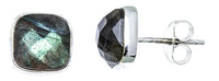 Cargar imagen en el visor de la galería, Ohrstecker Labradorit Quadrat 8 mm 925er Sterlingsilber Rand facettiert gewölbt bunt grau
