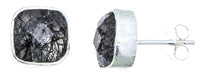 Cargar imagen en el visor de la galería, Ohrstecker schwarz Rutilquarz Quadrat 8 mm 925er Sterlingsilber facettiert Rillen Rand
