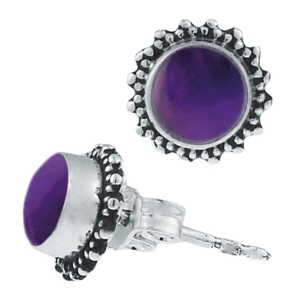 Silberohrstecker Amethyst rund 8 mm Punkte Spitzen Rand 925er Sterling Silber