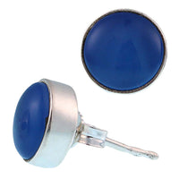 Cargar imagen en el visor de la galería, Ohrstecker Chalzedon blau rund 8 mm 925er Sterling Silber Rand Stein Silberohrstecker

