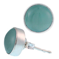 Load image into Gallery viewer, Ohrstecker Chalzedon hellblau rund 8 mm 925er Sterling Silber Rand Stein Silberohrstecker
