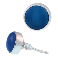 Cargar imagen en el visor de la galería, Ohrstecker Chalzedon blau rund 6 mm 925er Sterling Silber Rand Stein Silberohrstecker
