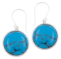 Load image into Gallery viewer, Silberohrhänger kreisförmig Scheibe türkis dunkel Seilrand 18 mm 925 Sterlingsilber
