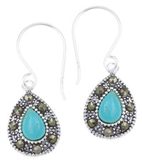 Cargar imagen en el visor de la galería, Silberohrringe Tropfen 12 mm hell Türkis Silberrrand Glitzer 925 Sterlingsilber Ohrringe
