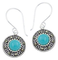 Cargar imagen en el visor de la galería, Silberohrringe rund 11 mm hell Türkis Silberrrand Glitzer 925 Sterlingsilber Ohrringe
