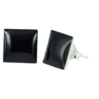 Load image into Gallery viewer, Ohrstecker, Schwarz Onyx, 8mmØ, quadratisch, in Silber gefasst, 925er Sterlingsilber-Stift
