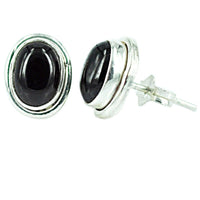 Load image into Gallery viewer, Ohrstecker dunkelrot Granat oval 10 mm Ø Rand poliert eingefasst 925er Sterlingsilber
