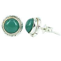 Load image into Gallery viewer, Ohrstecker, Grün, Jade, rund, 8mmØ, in massivem Silber eingefasst, 925er Sterlingsilber-Stift
