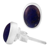 Load image into Gallery viewer, Ohrstecker Lapis blau oval 8 mm 925er Sterling Silber Rand Stein Silberohrstecker
