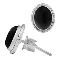 Cargar imagen en el visor de la galería, Ohrstecker Zopf Rand Onyx oval 10 mm 925er Sterling Silber Stein Silberohrstecker
