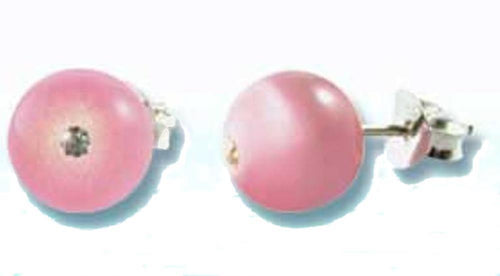 Ohrstecker Katzenauge rosa Kristallglas geschliffen Glitzer 925er Sterlingsilber schillernd