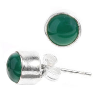 Load image into Gallery viewer, Silberohrstecker rund grün Jade Ohrringe Ohrstecker Damen Ohrring Stecker 925er Sterling Silber
