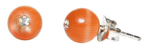 A pair of Ohrstecker Katzenauge orange Glitzerperle earrings with glittering orange beads, set on 925er Sterling Silber posts.