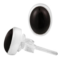 Load image into Gallery viewer, Ohrstecker Onyx schwarz oval 8 mm 925er Sterling Silber Rand Stein Silberohrstecker
