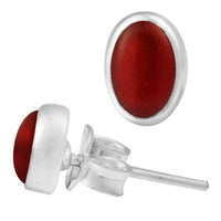 Load image into Gallery viewer, Ohrstecker Karneol rot oval 6 mm 925er Sterling Silber Rand Stein Silberohrstecker

