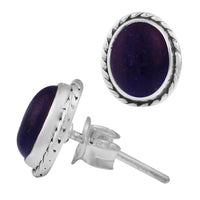 Load image into Gallery viewer, Ohrstecker Zopf Rand Lapis oval 10 mm 925er Sterling Silber Stein Silberohrstecker
