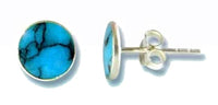 Cargar imagen en el visor de la galería, Ohrstecker, flach Türkis, rund, 8 mm Ø, in massivem Silber eingefasst, 925er Sterlingsilber-Stift
