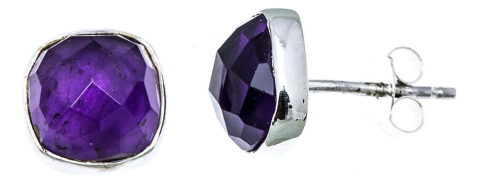 Ohrstecker Amethyst Quadrat 8 mm 925er Sterlingsilber Rand facettiert gewölbt lila