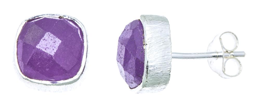 Ohrstecker Amethyst lila Quadrat 8 mm 925er Sterlingsilber facettiert Rillen Rand