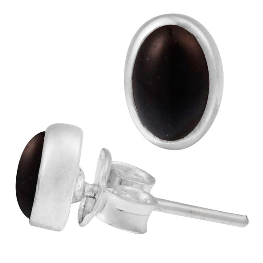 Ohrstecker Onyx schwarz oval 6 mm 925er Sterling Silber Rand Stein Silberohrstecker