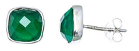 Cargar imagen en el visor de la galería, Ohrstecker Onyx Quadrat 8 mm 925er Sterlingsilber Rand facettiert gewölbt grün
