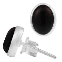 Load image into Gallery viewer, Ohrstecker Onyx schwarz oval 10 mm 925er Sterling Silber Rand Stein Silberohrstecker
